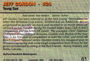 1993 Action Packed #61 Jeff Gordon Back
