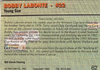 1993 Action Packed #62 Bobby Labonte Back