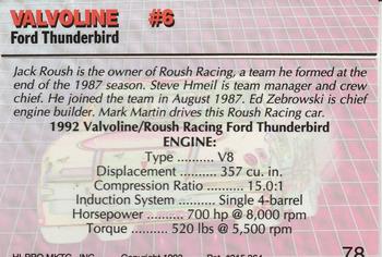 1993 Action Packed #78 Valvoline #6 Back