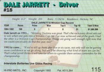 1993 Action Packed #115 Dale Jarrett Back