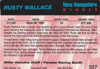 1993 Action Packed #197 Rusty Wallace Back
