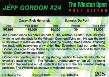 1993 Action Packed #205 Jeff Gordon Back