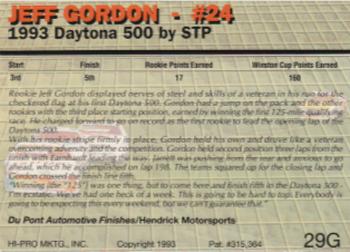 1993 Action Packed - 24K Gold #29G Jeff Gordon Back