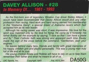 1993 Action Packed - 24K Gold #DA50G Davey Allison Back
