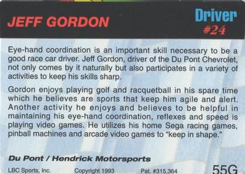1993 Action Packed - 24K Gold #55G Jeff Gordon Back