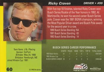 1993 Finish Line #60 Ricky Craven Back