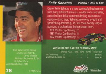 1993 Finish Line #78 Felix Sabates Back