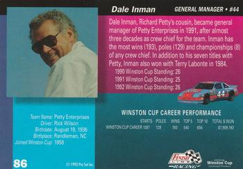 1993 Finish Line #86 Dale Inman Back