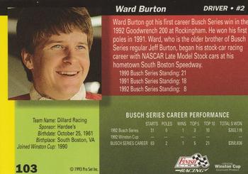 1993 Finish Line #103 Ward Burton Back