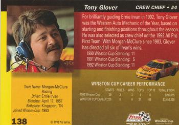 1993 Finish Line #138 Tony Glover Back