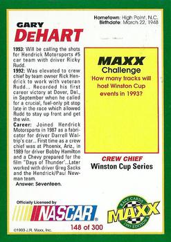 1993 Maxx #148 Gary DeHart Back