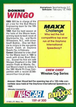 1993 Maxx #159 Donnie Wingo Back