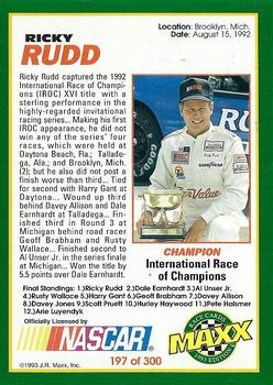 1993 Maxx #197 Ricky Rudd IROC Champ Back