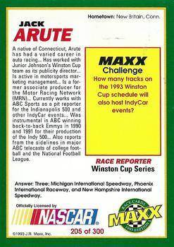 1993 Maxx #205 Jack Arute Back