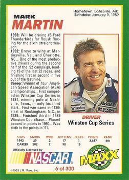 1993 Maxx #6 Mark Martin Back
