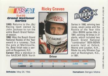 1993 Maxx Premier Plus #73 Ricky Craven Back