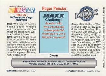 1993 Maxx Premier Plus #100 Roger Penske Back