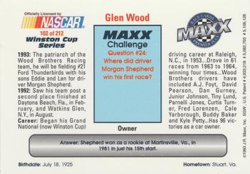 1993 Maxx Premier Plus #102 Glen Wood Back