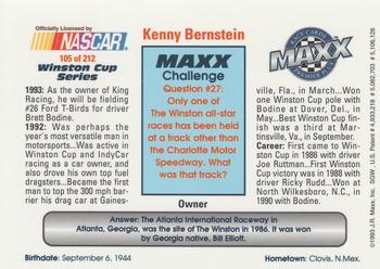 1993 Maxx Premier Plus #105 Kenny Bernstein Back