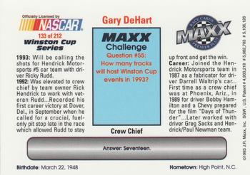 1993 Maxx Premier Plus #133 Gary DeHart Back