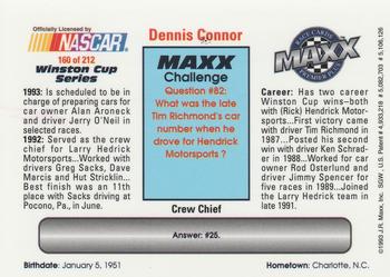 1993 Maxx Premier Plus #160 Dennis Connor Back