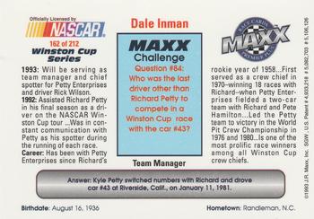 1993 Maxx Premier Plus #162 Dale Inman Back