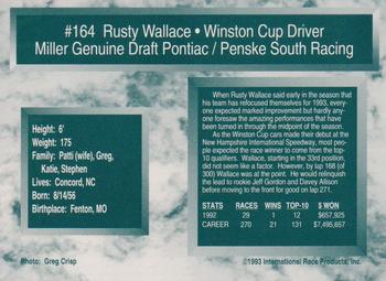 1993 Traks #164 Rusty Wallace Back