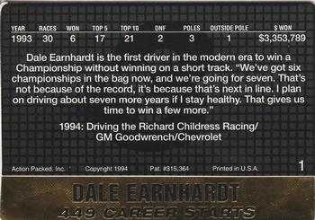 1994 Action Packed #1 Dale Earnhardt Back