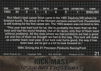 1994 Action Packed #21 Rick Mast Back