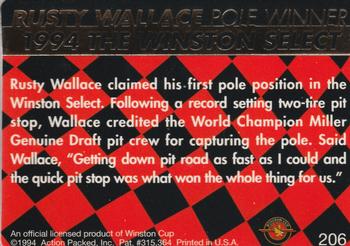 1994 Action Packed #206 Rusty Wallace Back
