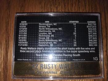 1994 Action Packed - 24K Gold #1G Rusty Wallace Back