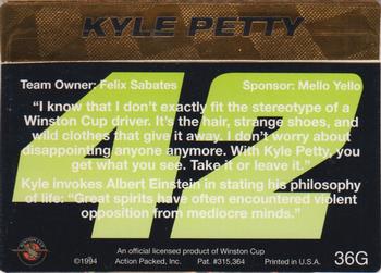 1994 Action Packed - 24K Gold #36G Kyle Petty Back