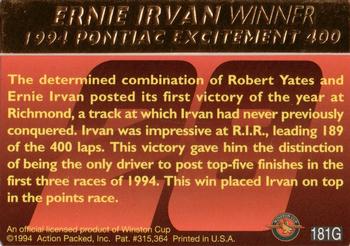 1994 Action Packed - 24K Gold #181G Ernie Irvan Back