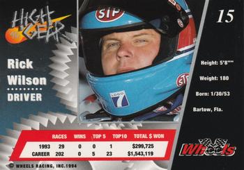 1994 Wheels High Gear #15 Rick Wilson Back
