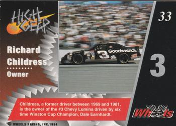 1994 Wheels High Gear #33 Richard Childress Back