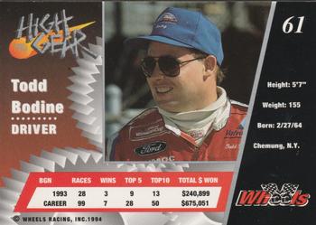1994 Wheels High Gear #61 Todd Bodine Back