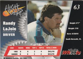 1994 Wheels High Gear #63 Randy LaJoie Back