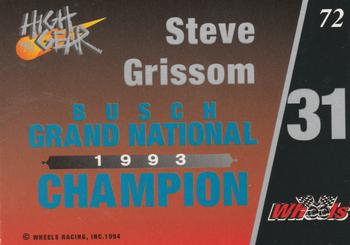 1994 Wheels High Gear #72 Steve Grissom Back