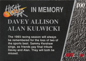 1994 Wheels High Gear #100 Davey Allison / Alan Kulwicki Tribute Back