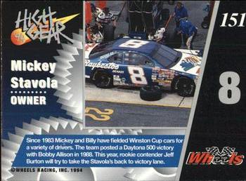 1994 Wheels High Gear #151 Mickey Stavola Back