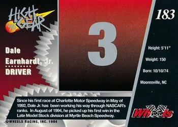 1994 Wheels High Gear #183 Dale Earnhardt Jr. Back