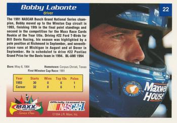 1994 Maxx #22 Bobby Labonte Back