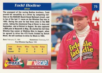 1994 Maxx #75 Todd Bodine Back