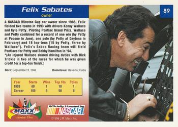 1994 Maxx #89 Felix Sabates Back