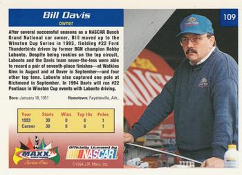 1994 Maxx #109 Bill Davis Back