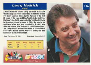 1994 Maxx #116 Larry Hedrick Back