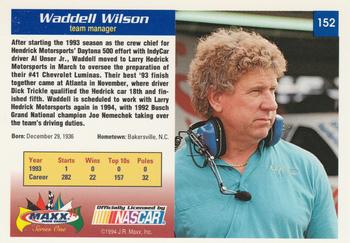 1994 Maxx #152 Waddell Wilson Back