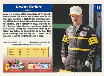 1994 Maxx #189 Jason Keller Back