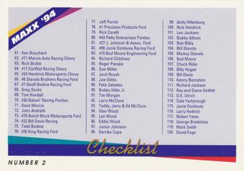 1994 Maxx #240 Checklist #2 Front