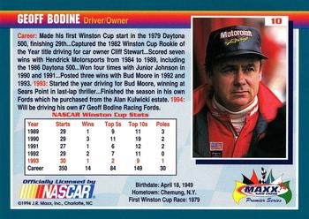 1994 Maxx Premier Series #10 Geoff Bodine Back